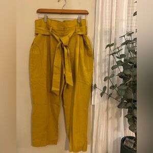 Boden Mustard Tie-Waist Cotton/Linen Pants